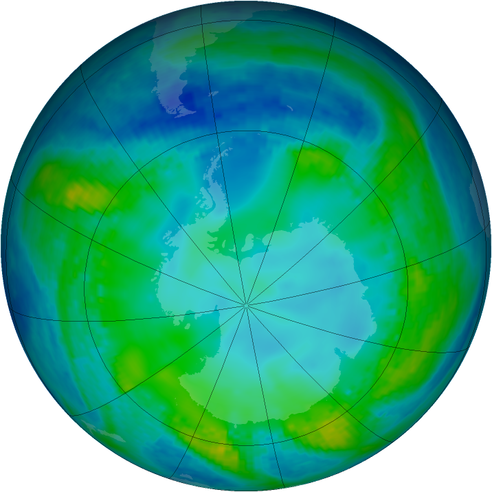 Antarctic ozone map for 22 May 2004